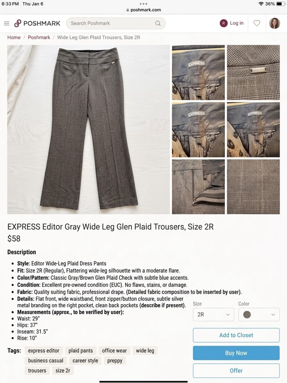 Express Gray Glen Plaid Wide-Leg Trousers